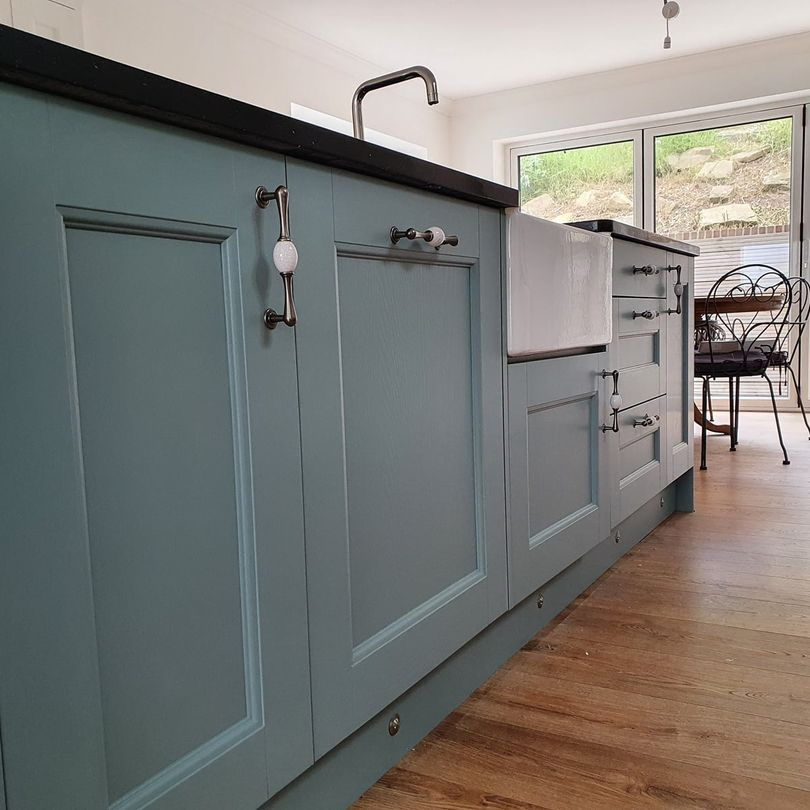 Grey hand painted kitchen units